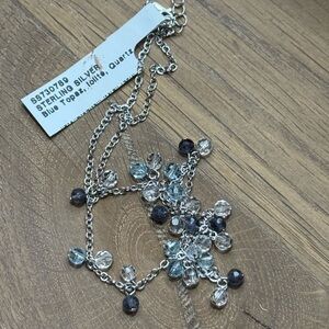 Sterling silver and quartz, iolite, blue topaz delicate crystals necklace new